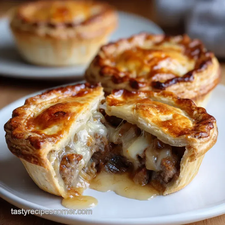 Ground Sausage Recipes: Ultimate Cheesy Caramelised Onion Pasties presentation