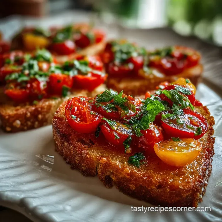Elegant plate featuring heart-shaped bruschetta; toasted bread with bright tomatoes creates a festive, savory Valentine's ...