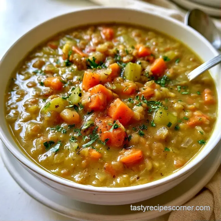 Deep ceramic bowl of thick green stew garnished with fresh herbs and a wedge of bright yellow lemon on a wood tray.