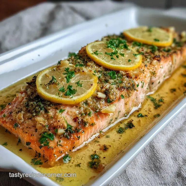 Elegant salmon fillet glistening with Dijon sauce, plated alongside bright green asparagus spears. A lemon wedge adds a ze...