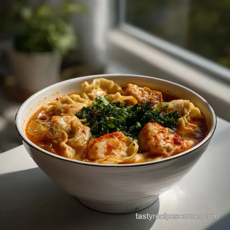 Kimchi and Dumpling Noodle Soup | Velvety Broth Recipe