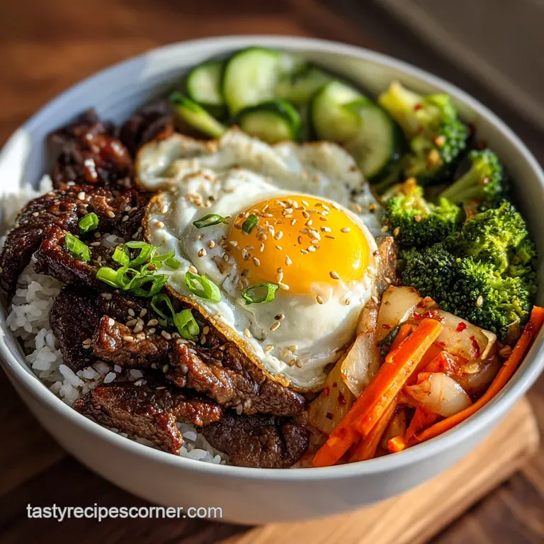 Perfectly plated Korean beef bowl with tender beef, rice, sesame seeds, and fresh green onions.