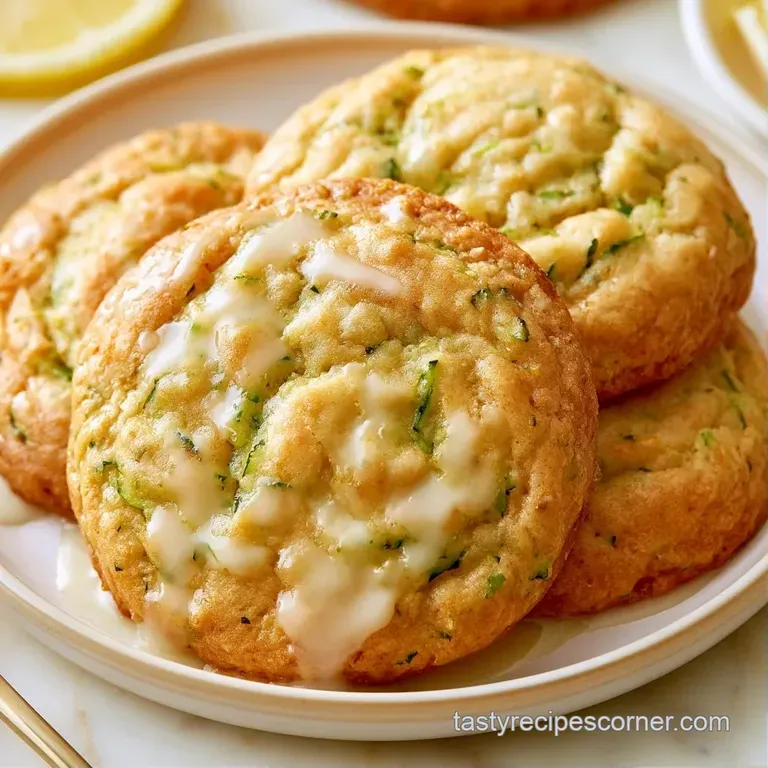 Neatly stacked soft cookies with a shimmering lemon glaze and fresh zest on a minimalist white platter.