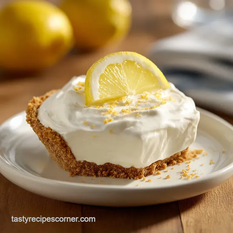 A glistening slice of lemon pie, airy and light, is plated with a sprig of mint, hints of graham cracker crumbs scattered ...