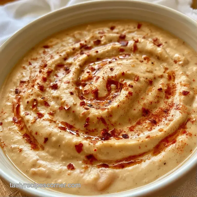 A shallow white bowl of creamy bean soup topped with a swirl of cream and a sprinkle of grated parmesan cheese.