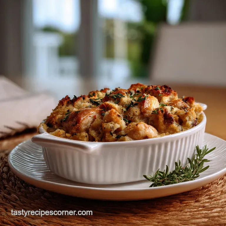 The Ultimate Chicken and Dressing Casserole presentation