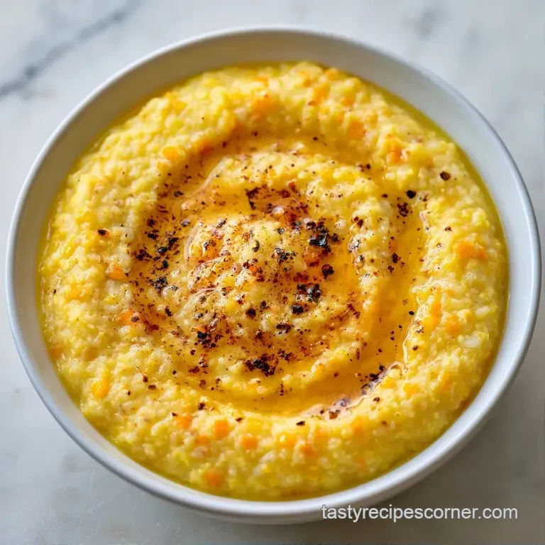Rustic clay bowl of golden rice porridge topped with a pat of melting butter and fresh, bright green cilantro.