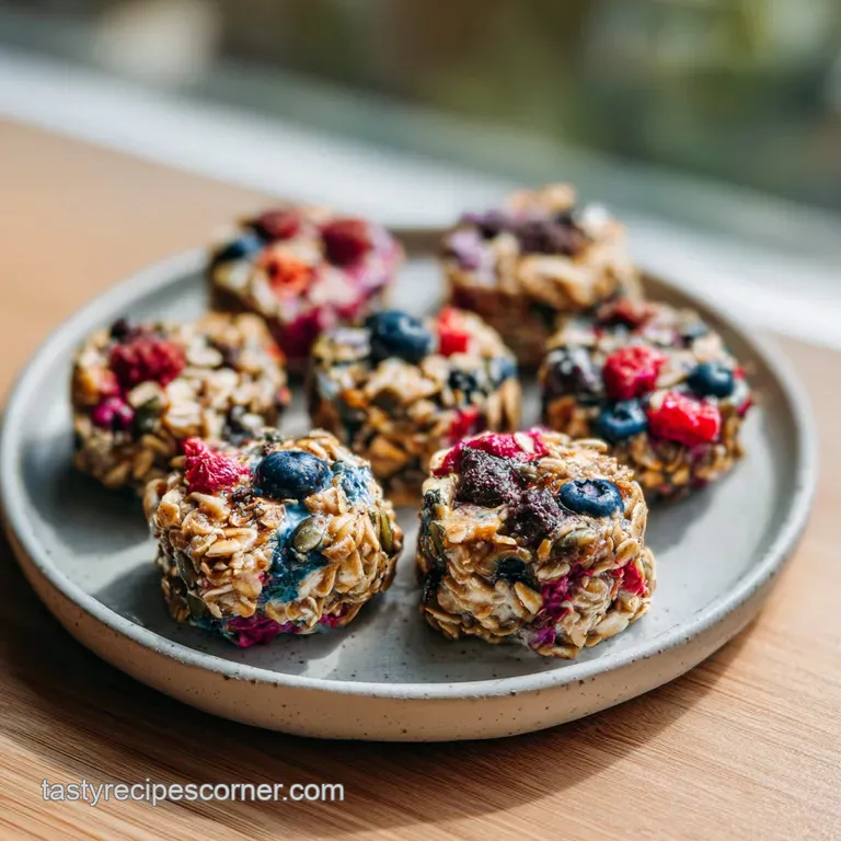 An artful arrangement of creamy, textured energy balls nestled beside vibrant berries on a white plate.