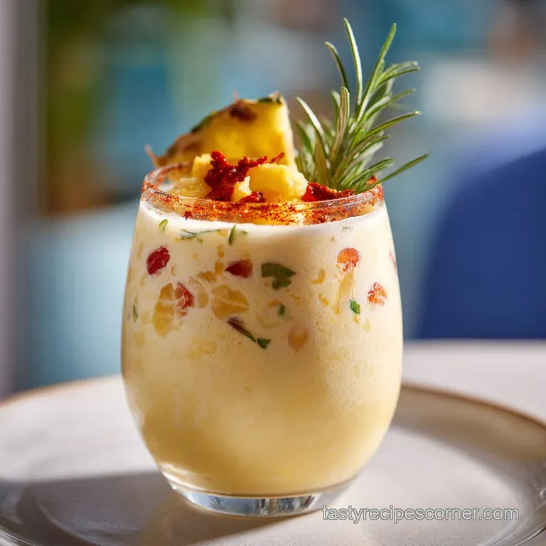 Chilled sangria in stemmed glasses, garnished with pineapple wedges & maraschino cherries. Festive, tropical refreshment.