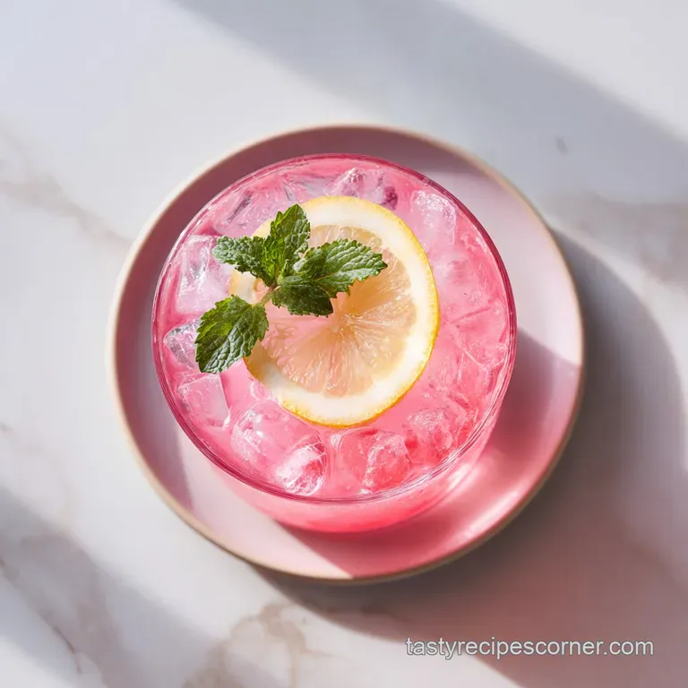Elegant cocktail: gradient pink layers in glass, sugared rim, lime twist, and tiny edible flower garnish.
