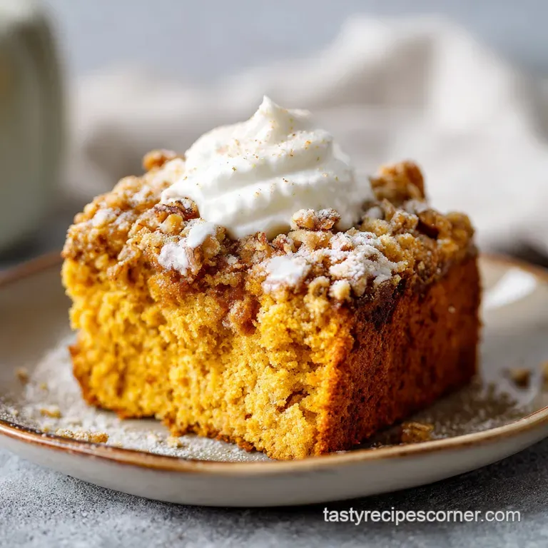 A neat slice of pumpkin pie, its smooth custard contrasting with the crumbly pecan topping.