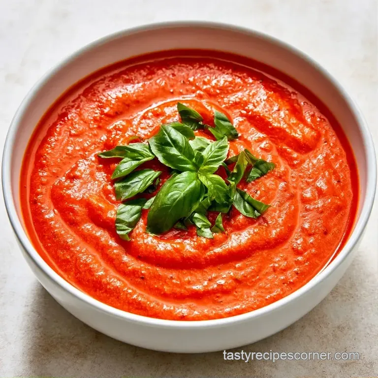 Vibrant red creamy soup in a ceramic bowl paired with a toasted, buttery sourdough slice on a linen napkin.