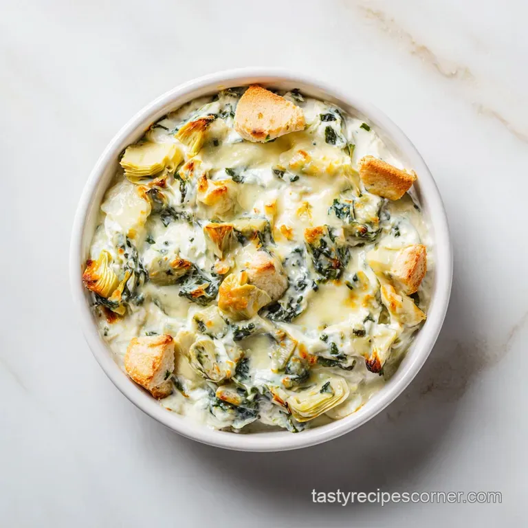 Bubbling cheese dip in a ceramic bowl surrounded by crisp tortilla chips and toasted baguette slices on a platter.