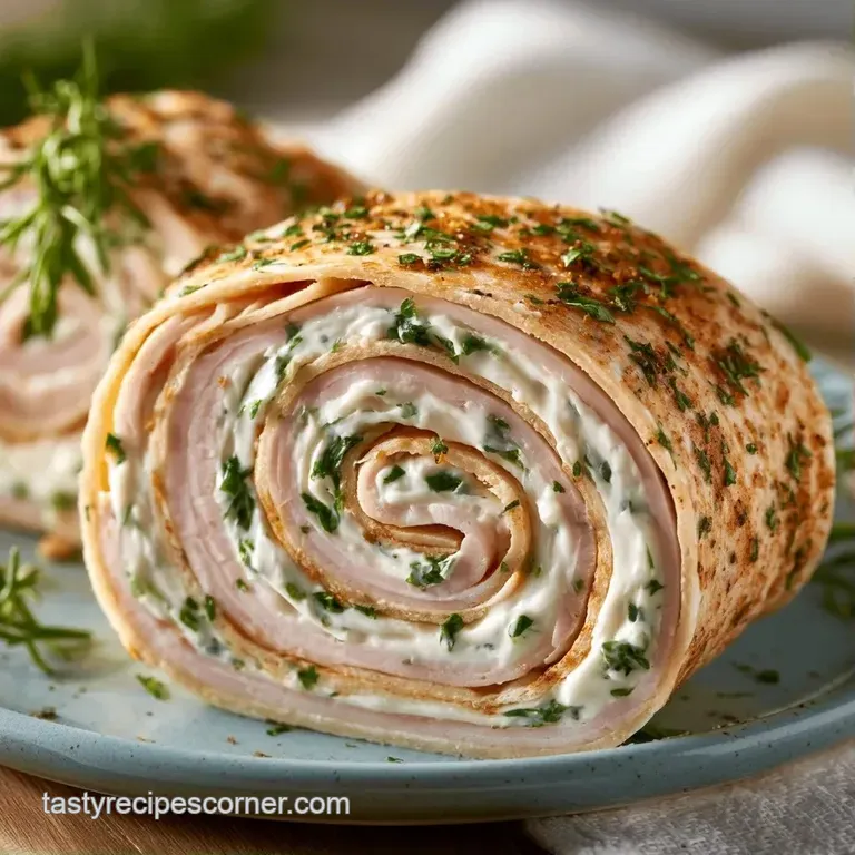 Neatly sliced meat rolls arranged in a spiral on a slate platter, garnished with sprigs of fresh parsley.