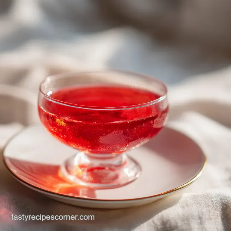 Elegant coupe glass showcasing a ruby-red drink, a single lime twist adding vibrant contrast.