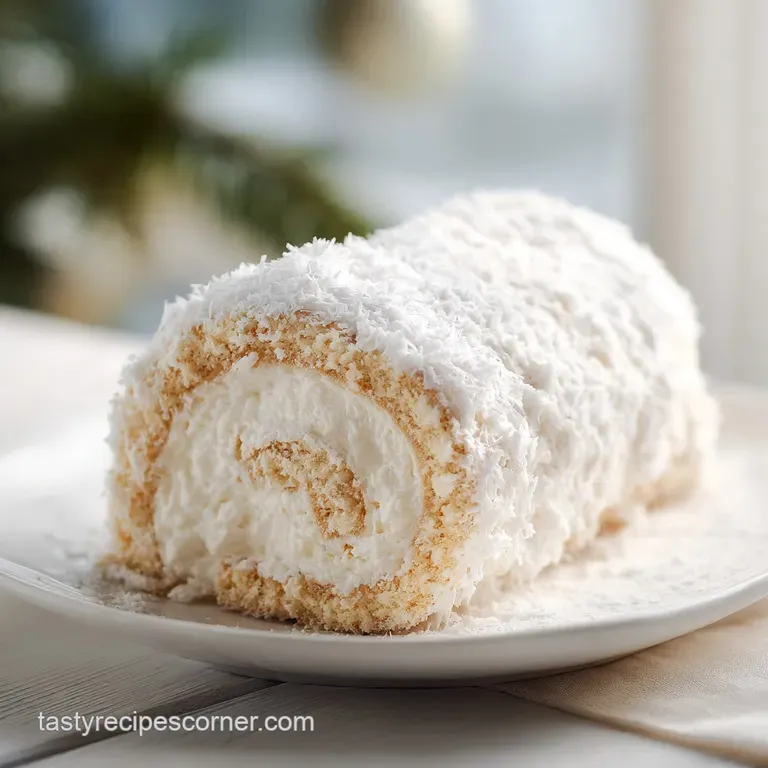 Slice of frosted Yule Log cake showing chocolate spirals, garnished with powdered sugar, cranberries, and rosemary sprig.