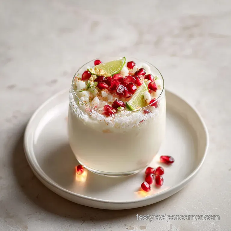 Elegant white Christmas margarita in a stemmed glass, adorned with sugared cranberries and a fragrant rosemary sprig.